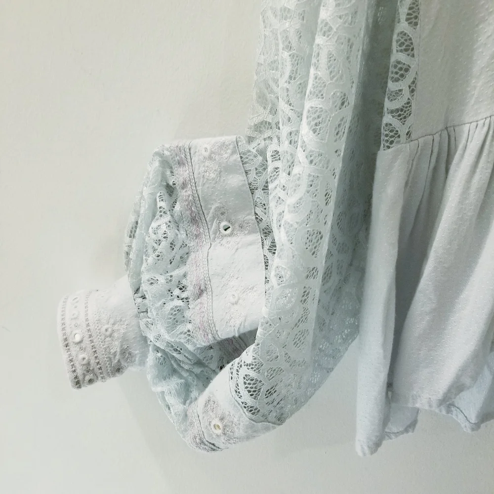 Free People Boogie All Night Embroidered Lace Boho Top Sz Small